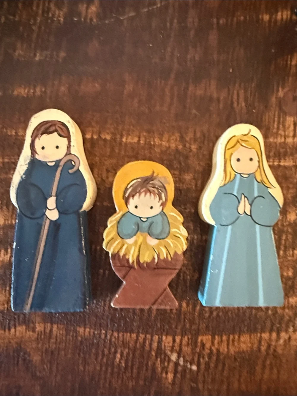 Christmas Wood Nativity Hand Painted 9 pieces. Vintage. Christian.
